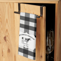 Black Buffalo Plaid Farm Cow Kitchen Towel