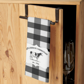 Black Buffalo Plaid Farm Cow Kitchen Towel