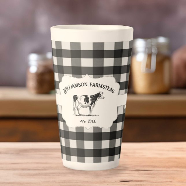 Black Buffalo Plaid Farm Cow Latte Mug (Black Buffalo Plaid Farm Cow Latte Mug)