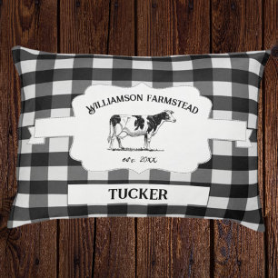 Black Buffalo Plaid Farm Cow Pet Bed