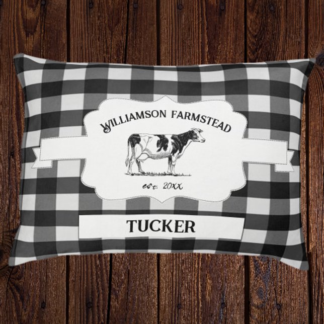 Black Buffalo Plaid Farm Cow Pet Bed (Black Buffalo Plaid Farm Cow Dog Bed)