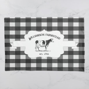 Black Buffalo Plaid Farm Cow Pillow Case