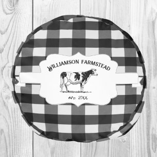 Black Buffalo Plaid Farm Cow Pouf