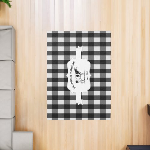 Black Buffalo Plaid Farm Cow Rug