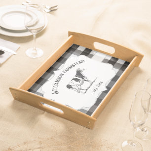 Black Buffalo Plaid Farm Cow Serving Tray