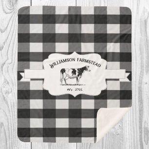Black Buffalo Plaid Farm Cow Sherpa Blanket