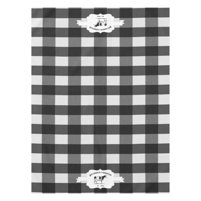 Black Buffalo Plaid Farm Cow Tablecloth (Front)