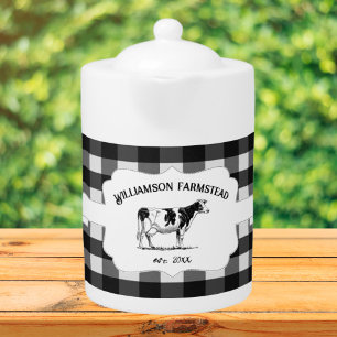Black Buffalo Plaid Farm Cow Teapot