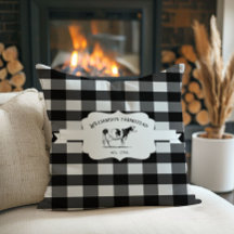 Black Buffalo Plaid Farm Cow Throw Pillow