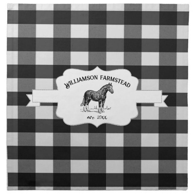 Black Buffalo Plaid Farm Horse Cloth Napkin (Front)