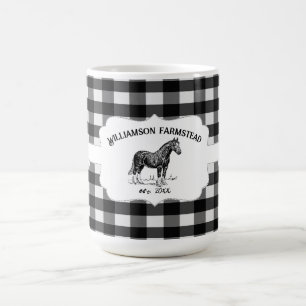 Black Buffalo Plaid Farm Horse Coffee Mug