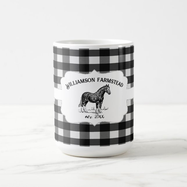Black Buffalo Plaid Farm Horse Coffee Mug (Center)