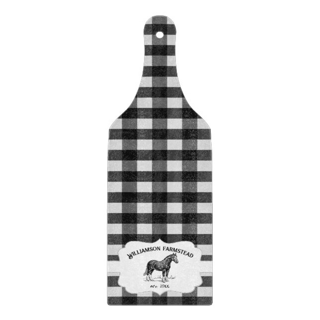 Black Buffalo Plaid Farm Horse Cutting Board (Front)