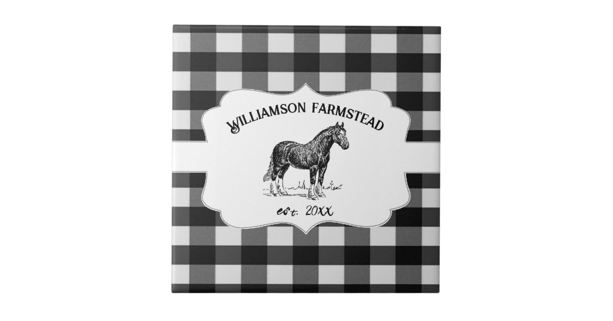 Black Buffalo Plaid Farm Horse Decorative Ceramic Tile Zazzle