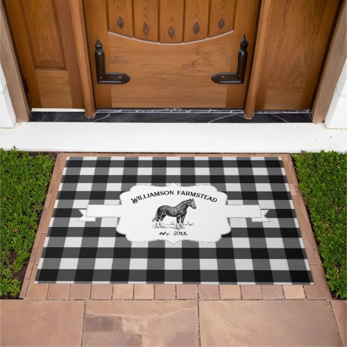 Black Buffalo Plaid Farm Horse Doormat