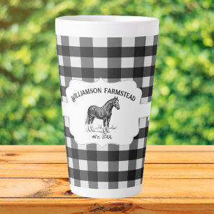 Black Buffalo Plaid Farm Horse Latte Mug