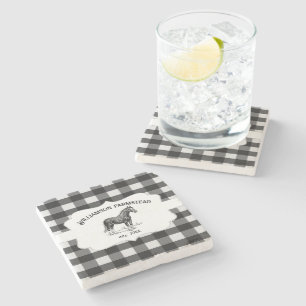 Black Buffalo Plaid Farm Horse Stone Coaster