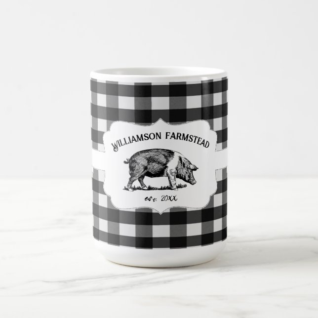 Black Buffalo Plaid Farm Pig Coffee Mug (Center)