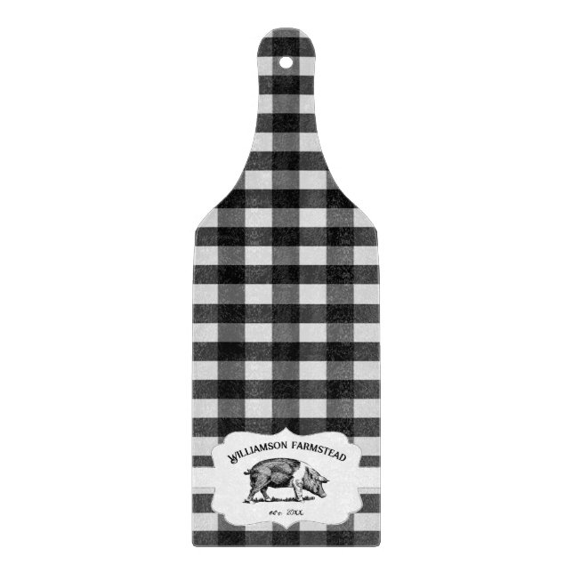 Black Buffalo Plaid Farm Pig Cutting Board (Front)