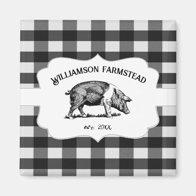 Black Buffalo Plaid Farm Pig Magnet (Front)