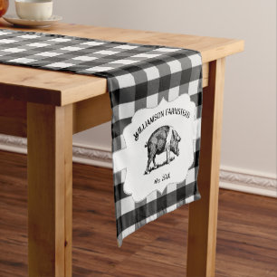 Black Buffalo Plaid Farm Pig Short Table Runner