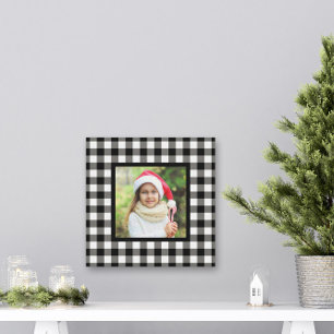 Black Buffalo Plaid Farmhouse Christmas Photo Canvas Print
