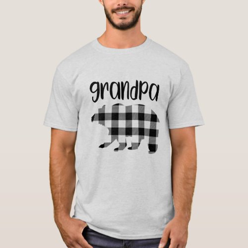 Black Buffalo Plaid Grandpa Bear Holiday Gift T_Shirt
