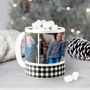 Black Buffalo Plaid Holiday Photo Collage Coffee Mug
