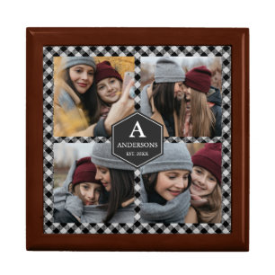 Black Buffalo Plaid Lumberjack Photo Collage Gift Box