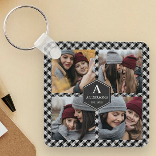 Black Buffalo Plaid Lumberjack Photo Collage Keychain