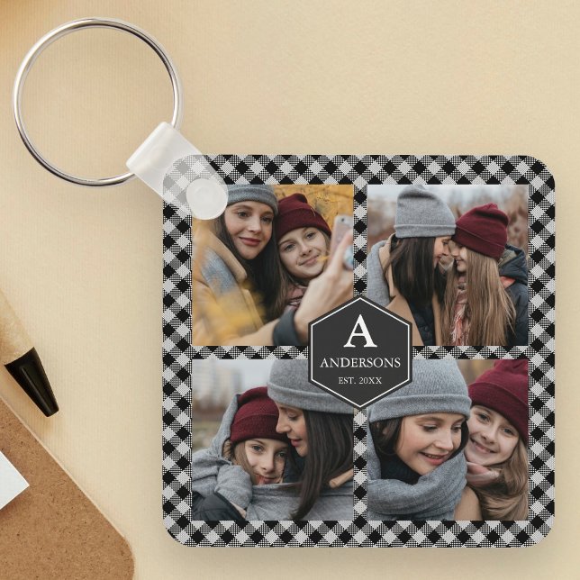 Black Buffalo Plaid Lumberjack Photo Collage Keychain (Creator Uploaded)