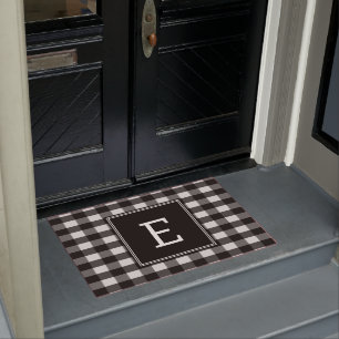 Black Buffalo Plaid Monogram Doormat