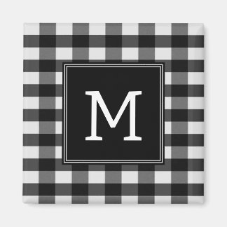 Black Buffalo Plaid Monogram Magnet
