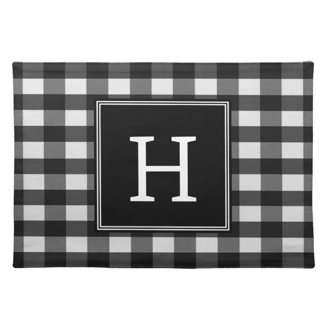 Black Buffalo Plaid Monogram Placemat (Front)
