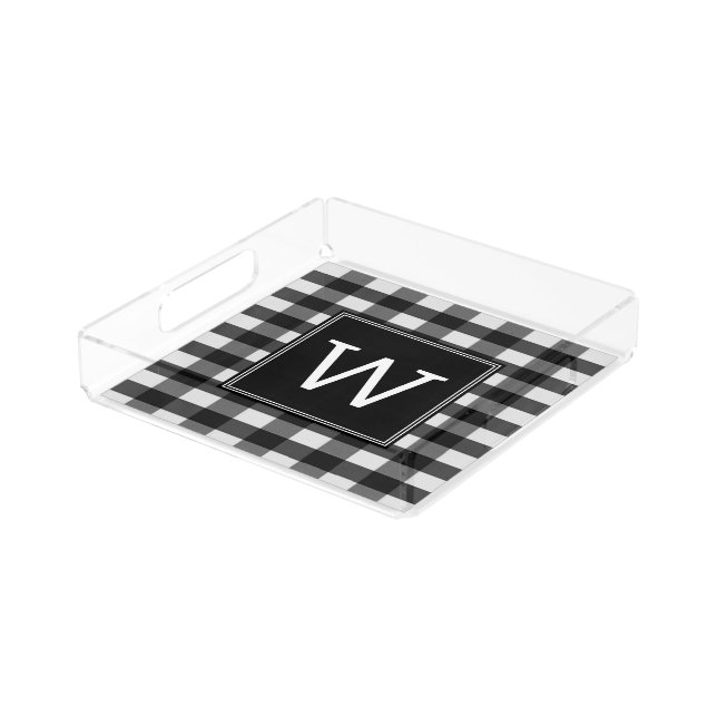 Black Buffalo Plaid Monogram Vanity Tray (Angled)