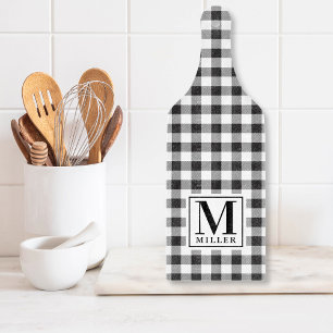 Black Buffalo Plaid Monogrammed Paddle Glass Cutting Board