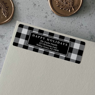 Black Buffalo Plaid Pattern Christmas Card Label