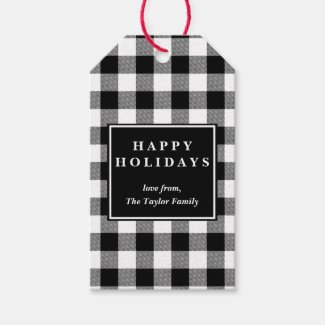 Black Buffalo Plaid Pattern Christmas Gift Tags