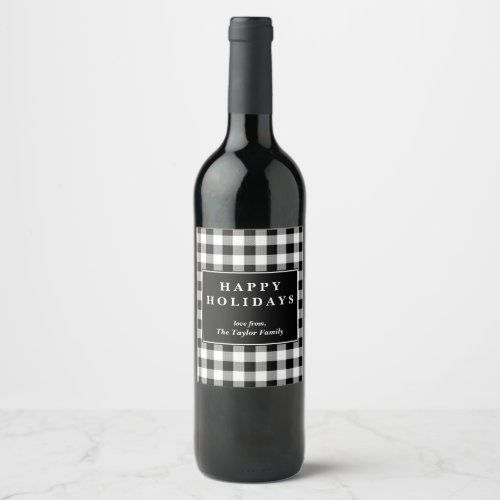 Black Buffalo Plaid Pattern Christmas Gift Wine Label