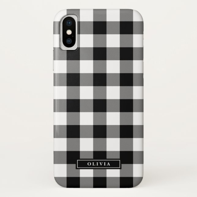 Black Buffalo Plaid Pattern Name Case-Mate iPhone Case (Back)