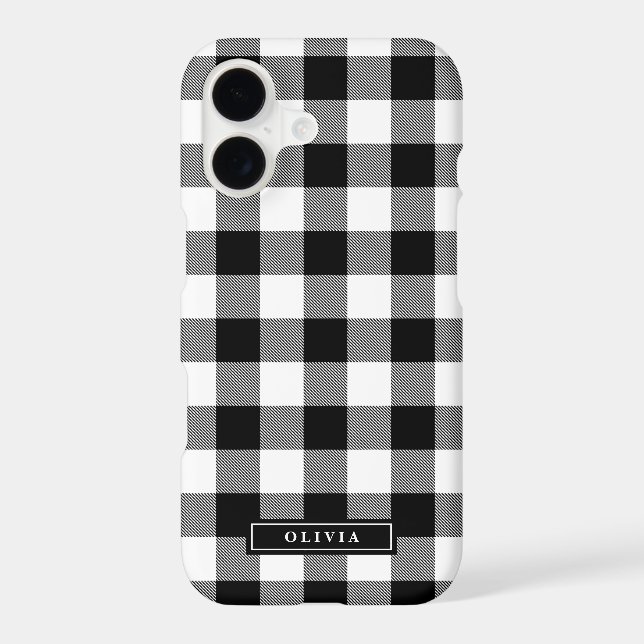 Black Buffalo Plaid Pattern Name Iphone Case (Back)
