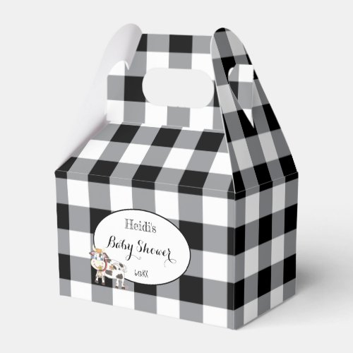 Black Buffalo Plaid with Cute Cow  Baby Shower Favor Boxes