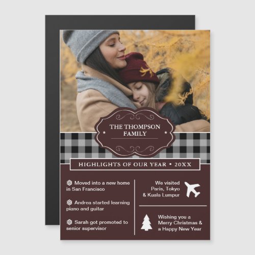 Black Buffalo Plaid Year in Review Christmas Photo Magnetic Invitation