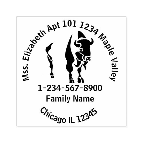Black Buffalo Silhouette Home Contact Info Rubber Stamp