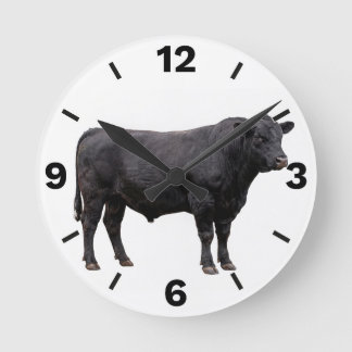 Black Bull Beef Cattle Farm Ranch Rustic Decor Round Clock