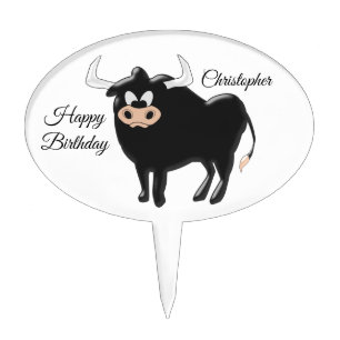 Black Bull Birthday Cake Topper