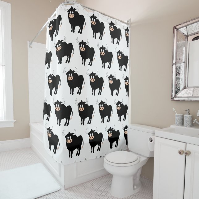 Black Bull Design Shower Curtain (In Situ)
