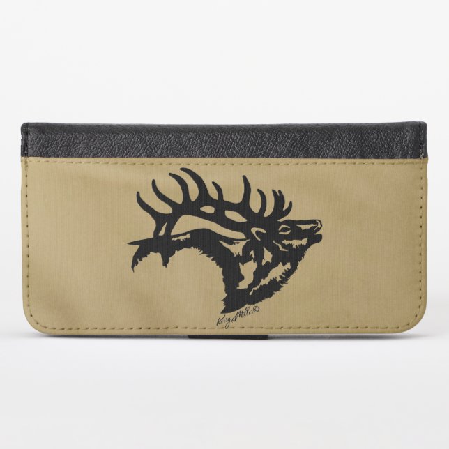 Black Bull Elk On Elk Leather iPhone Wallet Case (Front (Horizontal))