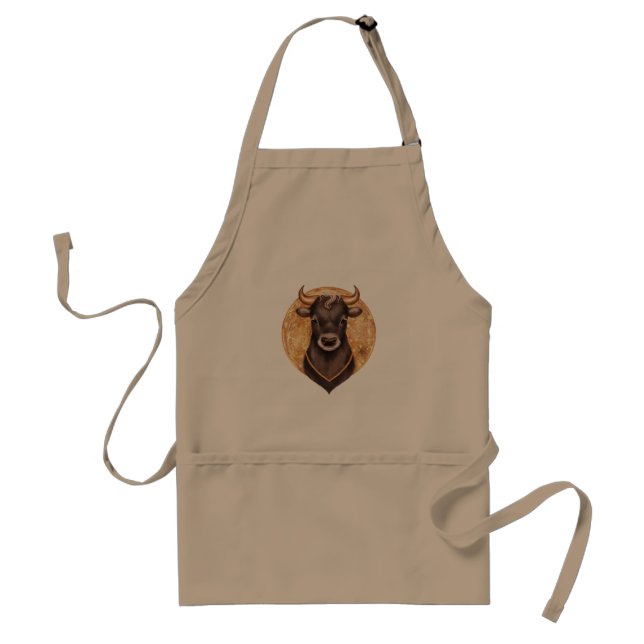 Black bull on gold, cute bull 2021, year of the ox adult apron (Front)