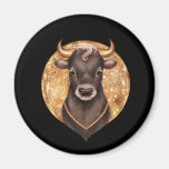 Black bull on gold, cute bull 2021, year of the ox magnet